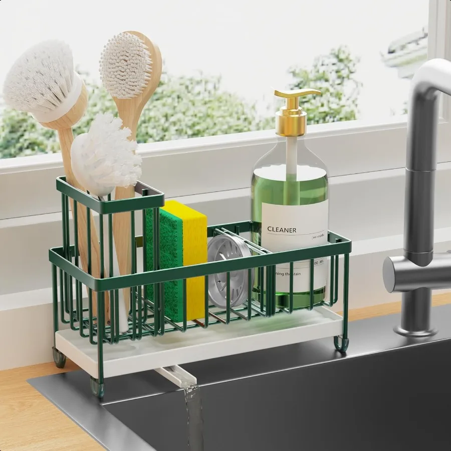 

Sponge Holder for Kitchen Sink Sink Caddy Organizer with High Brush Holder Countertop Organizers and Storage Rustproof 304 Stai