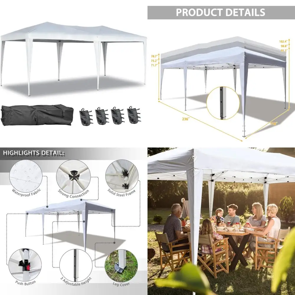 

Heavy-Duty 10x20 ft Outdoor Pop-Up Canopy Tent for Commercial Use, Portable Party Gazebo with Sun Shelter and 4 Sand Bags