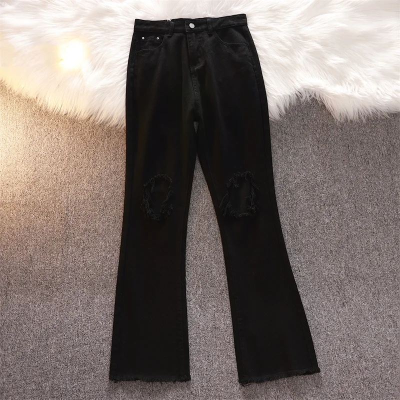 Calça Jeans Retrô com Lavagem Escura, Cintura Média, Ajuste Slim, Design com Rasgos, Verão, Unissex, Perna Reta, Comprimento ...