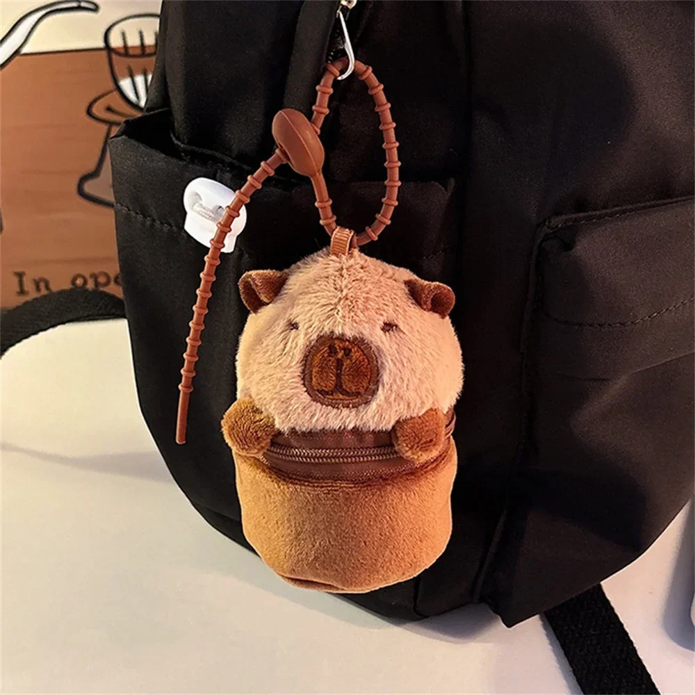 Simpatico portamonete in peluche Capybara Portafoglio piccolo per cartoni animati Custodia per cuffie portatile per bambini Borse portaoggetti con panda soffice Ciondolo per zainetto