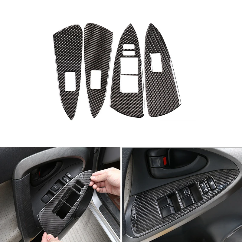 For Toyota Rav4 RAV 4 2006 2007 2008 2009 2010 2011 2012 Car Interior Door Window Lift Switch Frame Cover Carbon Fiber Decor