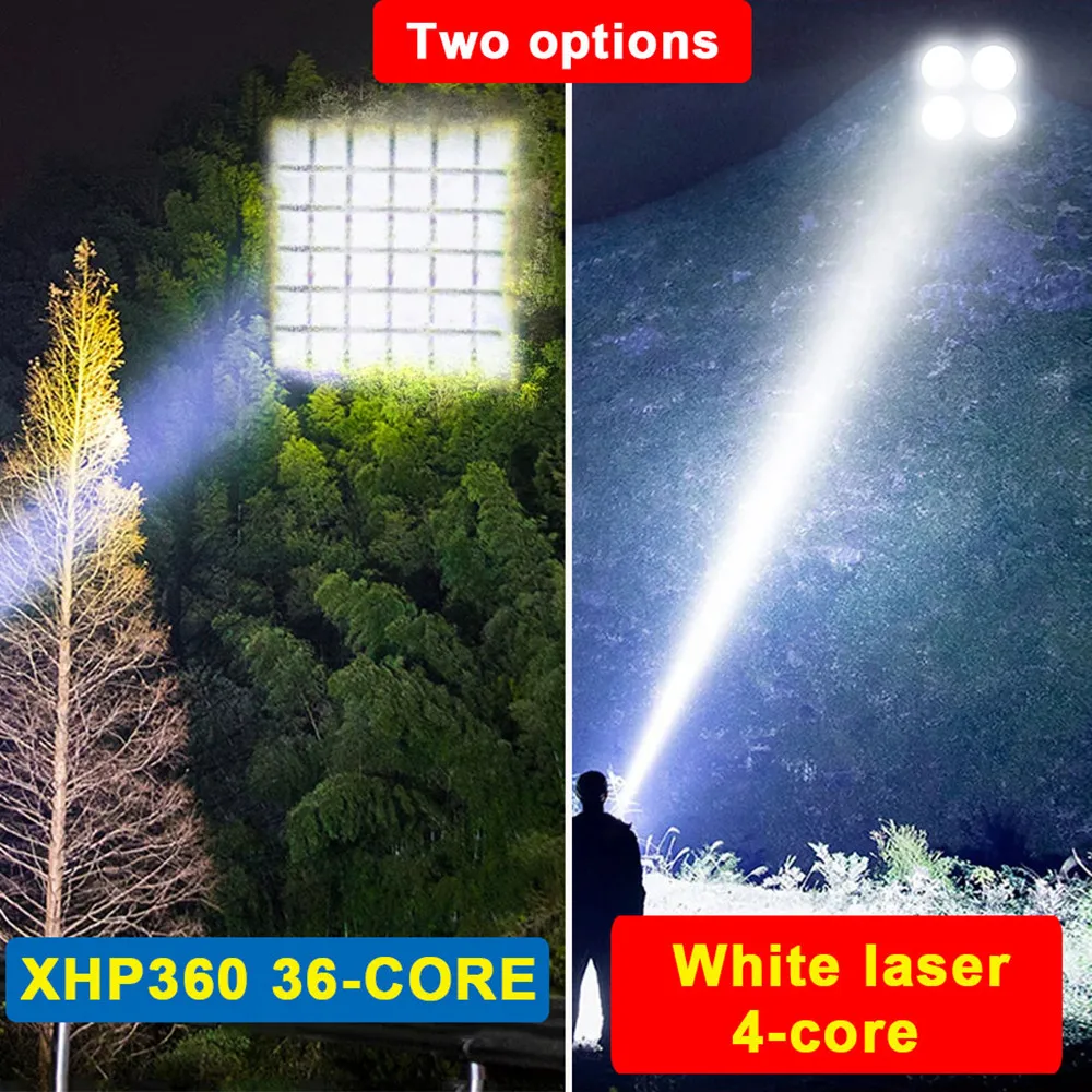 Powerful XHP360 360-CORE Spotlight 4*Wicks Flashlights Type-C Rechargeable For Outdoor Activities Fishing Camping Torch