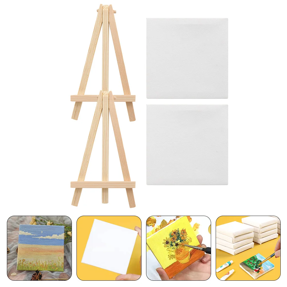 

2 Sets Mini Oil Painting Board Canvas Small Tiny Multi-function Easel and Wooden Decorative DIY Accessories Delicate Child