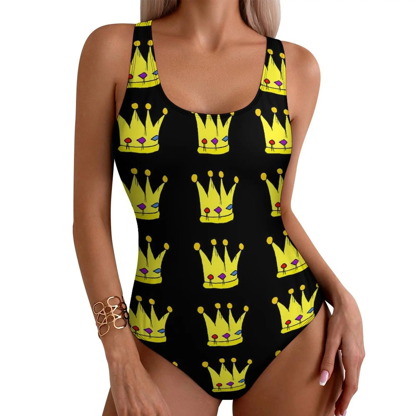 King And Queen Crown Swimsuit Sexy Retro One-Piece Swimwear Push Up Bodysuit Kawaii Sport Beach Outfits