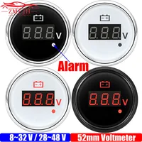 Voltímetro de 8-32V,28-48V 52mm con luz roja de advertencia Digital 52mm medidor de voltaje para coche impermeable Auto Marine Yacht 12V24V36V personalizado
