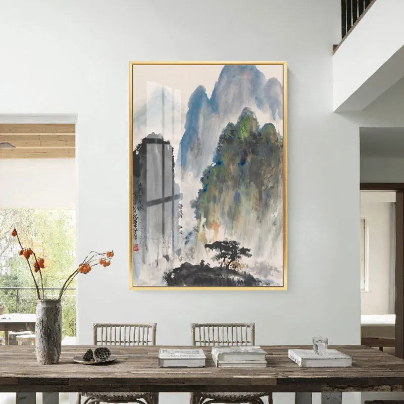 

Wall Art Traditional Chinese Mountain and River Landscape Zen Painting Hall Living Room Decor Canvas Poster Print Picture