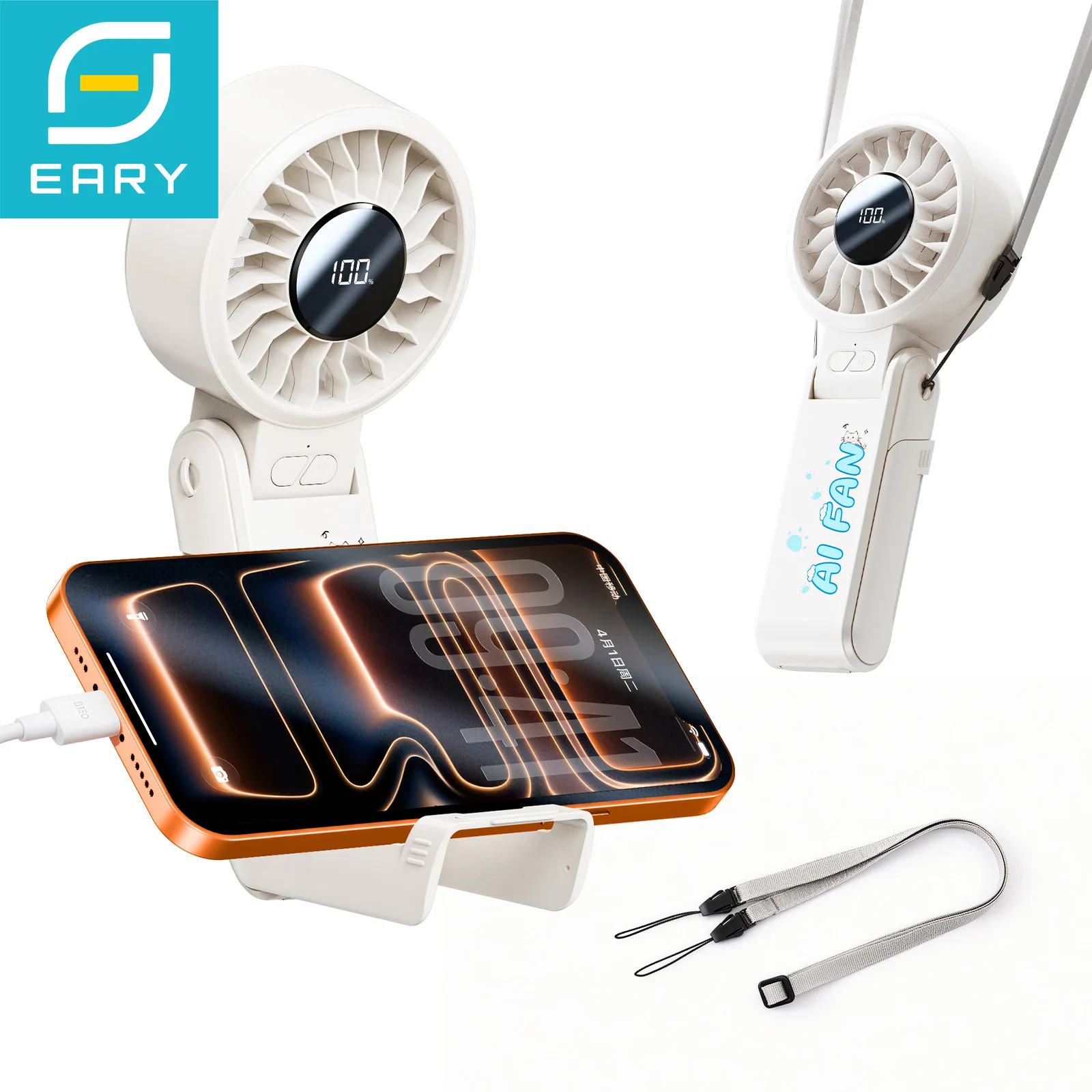 

Портативный вентилятор Eary 2000 мАч для охлаждения телефона, 100 скоростей, регулируемый угол наклона, для игр на открытом воздухе и походов