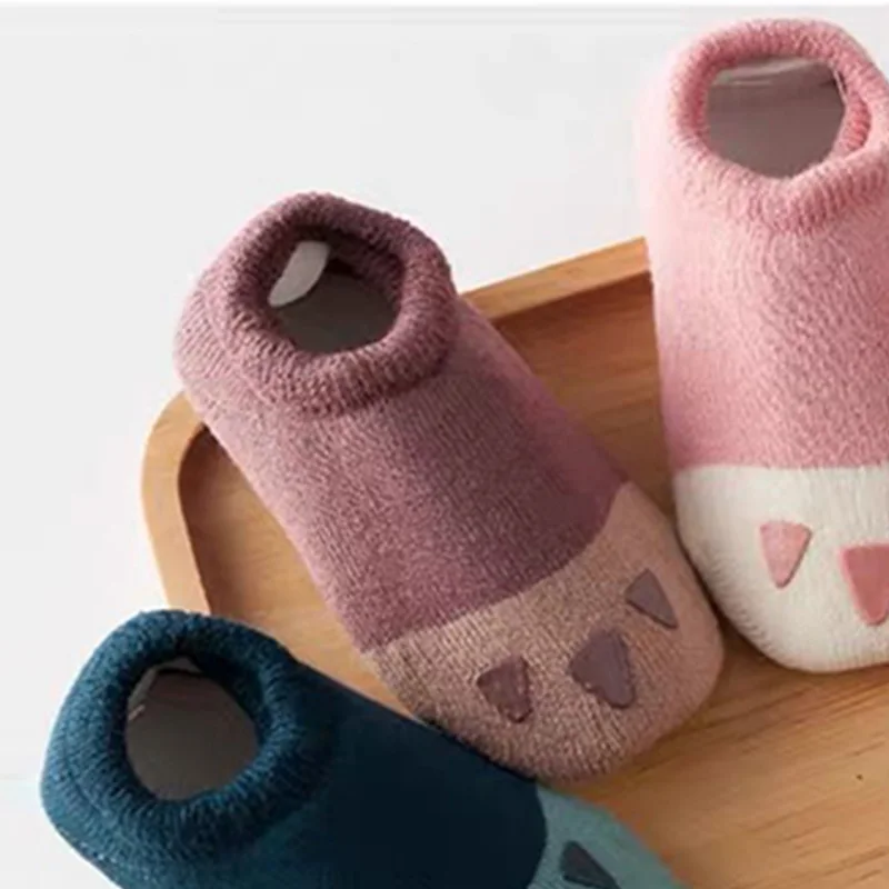 Cat Claw Splicing Baby Socks Cartoon Cute Boys Girls Socks Soft Skin Friendly Newborn Glue Dot Anti-Slip Socks for 0-3 Years Old