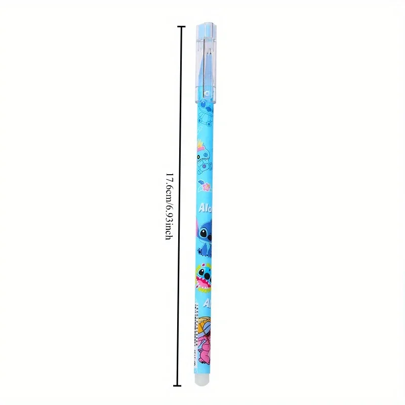 12pcs Cute Cartoon Stitch Erasable Pen Cartoon Cap Pull Pen Creative Student Stationery Black 0.5 Holiday Birthday Gift