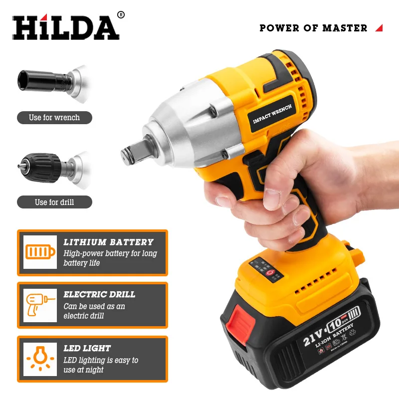 

HiLDA/Hilda Lithium Battery Screwdriver Charging Wrench Sleeve Wrench Auto Repair Heavy Duty Electric Wrench