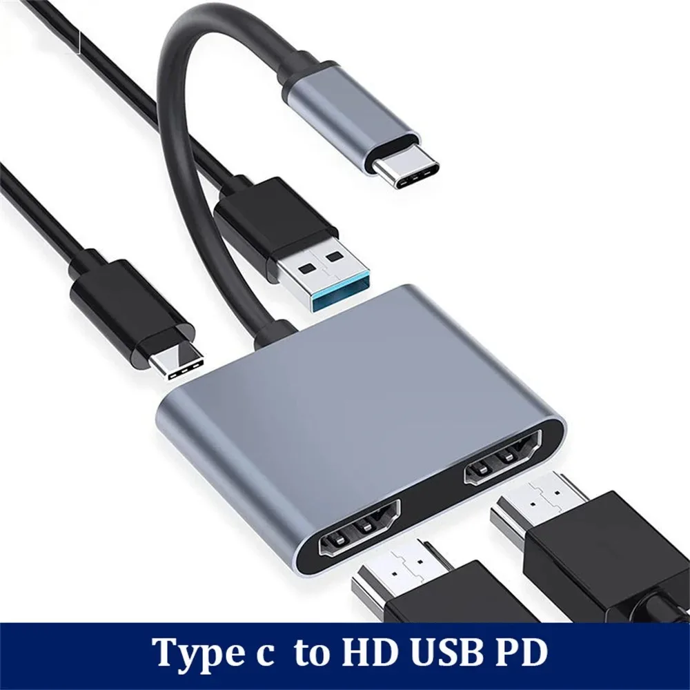 

4 in1 Type C to Dual 4k HDMI-compatible Port USB C HUB Supports With USB 3.0 PD Charging Usb Splitter For Laptop