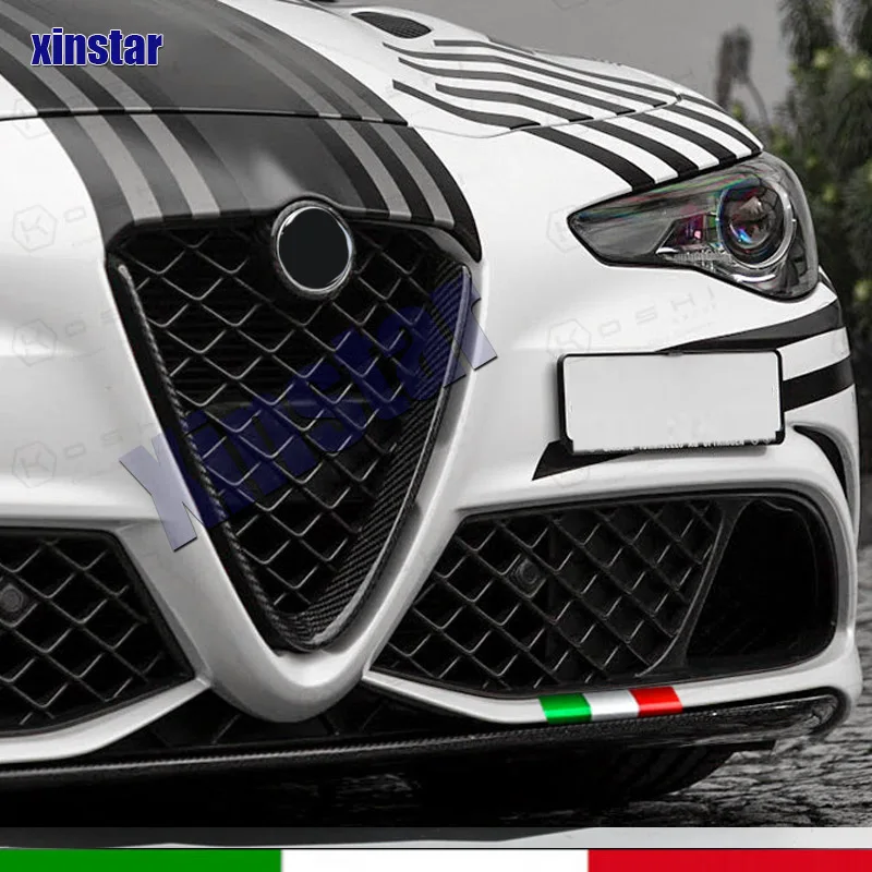 Car Italian Flag Front Grille Stickers Decals For Alfa Romeo Giulia Giulietta Quadrifoglio Brera 159 TI Auto Access