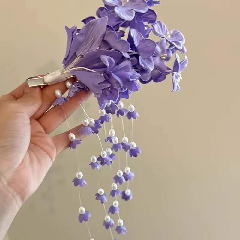 

Wedding Flower Hair Barrettes for Bride Orchid Pearl Tiara Hairpin Elegant Long Hair Claw Headpiece Accessories