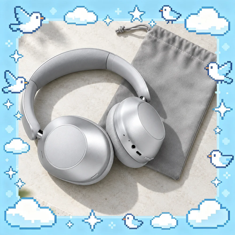 Picun F6 Over-Ear Wireless Headphones, -58 dB Adaptive ANC, Hi-Res Audio, 40 mm Bio-Carbon Driver, 6-Mic ENC Calls