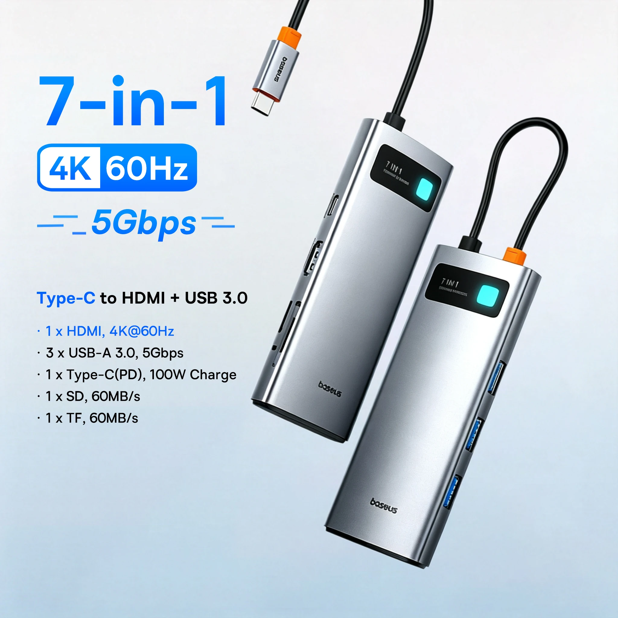 Baseus 13-in-1 USB-C hub naar 2x HDMI, 1x DP 4K@60Hz, 1x VGA, quad-display, USB 3.2 adapter met RJ45, SD, TF, 3.5mm, PD 100W Type-C hub