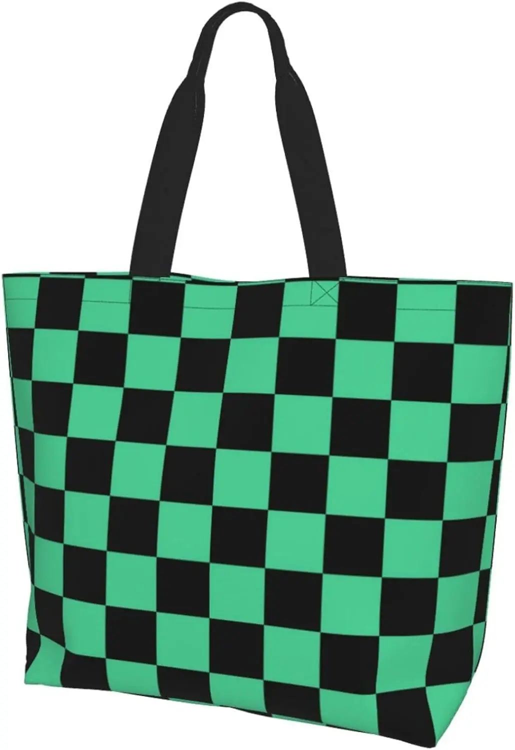 

Aniem Green Tartan Plaid Reusable Shoulder Shopping Bag Large Capacity Tote Bag with Inner Pocket for Women Men Tote Bag