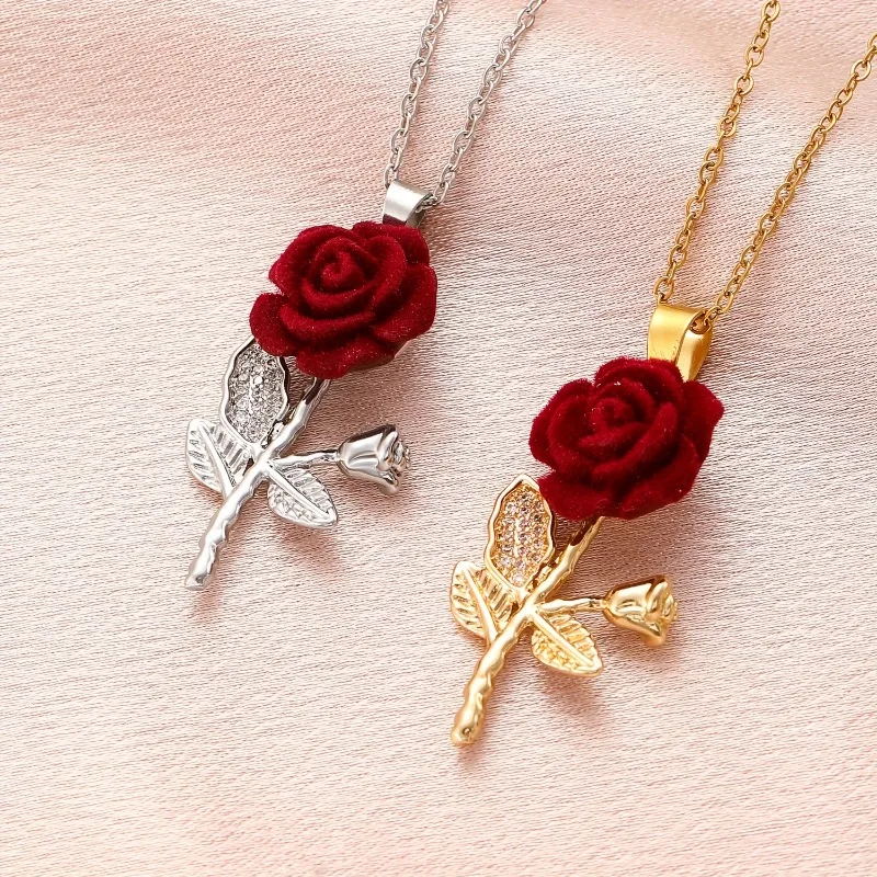 1-piece Fashionable Leaf and Rose Pendant Necklace, Suitable As A Jewelry Gift for Your Wife on Valentine's Day