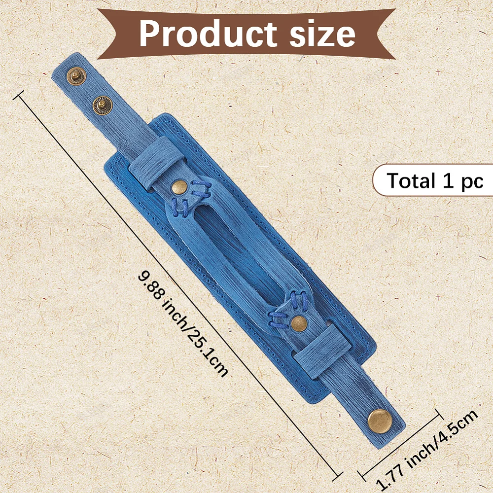 Blue Punk Genuine Leather Wristbands Men's Cowhide Leather Cuff Bracelet Nordic Wrist Band Gothic Biker Adjustable Wide Wrist
