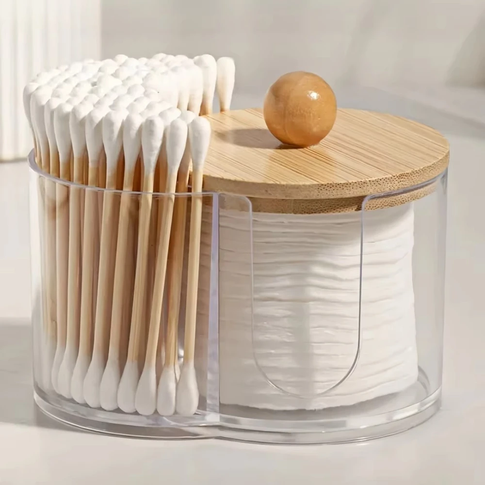 Holder with Dual Compartments Clear Cotton Swab Cotton Balls Organizer Transparent Bathroom Storage Container for Makeup Tools