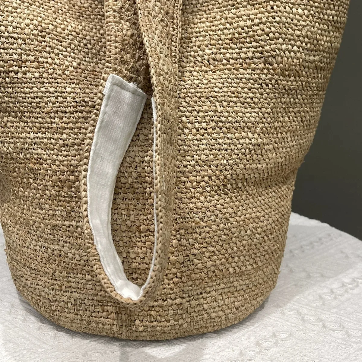 Rattan Bucket Bag for Women Handwoven Straw Beach Bag Summer Large Capacity Shoulder Bag