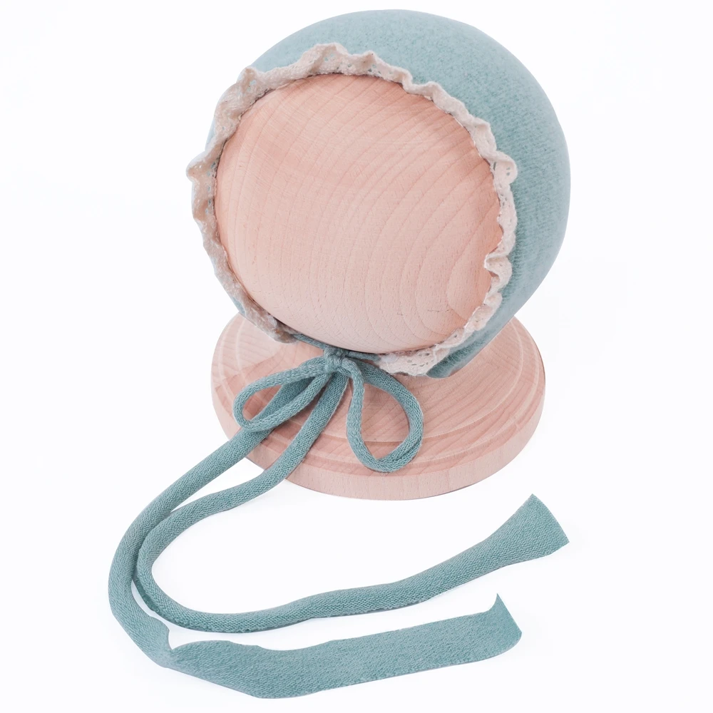 Ruffle Baby Girl Hat for Photography Props Fabric Newborn Bonnet with Lace Edge Classic Solid Newborn Hat Baby Photo Accessories