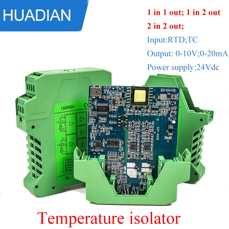 

1 in 1 out Thermal Resistance PT100 CU50 Temperature Transmitter Signal Isolator Converter 4-20mA Output Module 0-10V