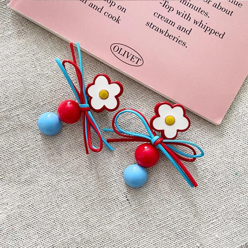 Immagine 5: Fermaglio per capelli coreano con fiorellino e fiocco, grazioso ornamento per capelli da donna e ragazza, forcina a becco d'anatra, accessorio per capelli alla moda