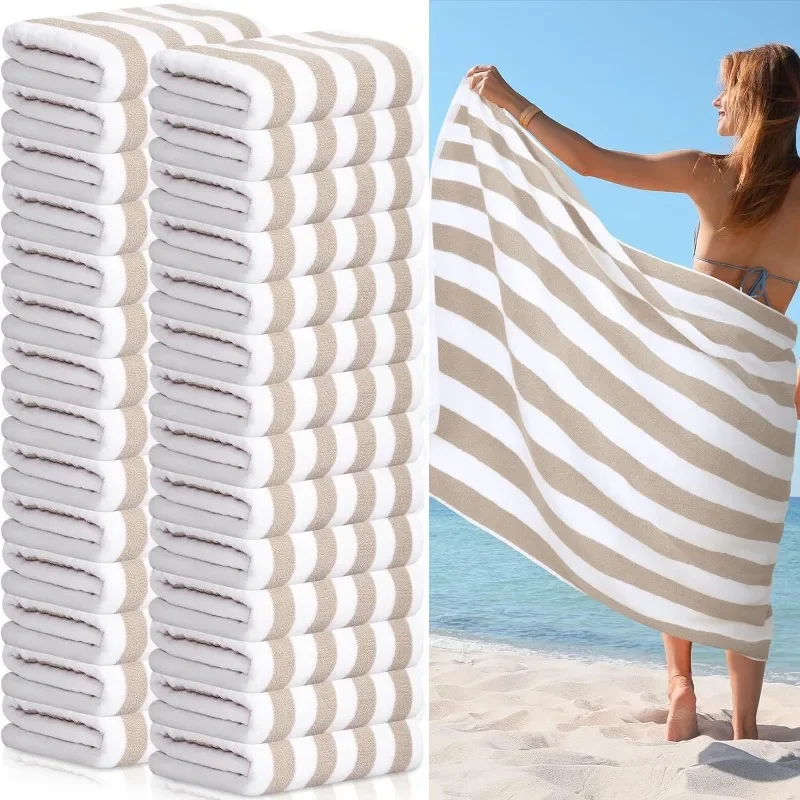 

28 Pcs Cotton Pool Beach Towels Bulk 30 x 70 Inch Cabana Stripe Beach Towels Oversized Basics Beach Towels Turkish Pool