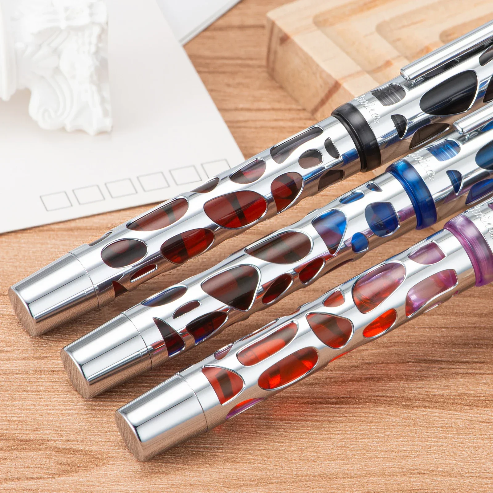 Asvine M169 akrylowe pióro wieczne z zakraplaczem przezroczyste metalowe pióro szkieletowe w zestawie z konwerterem EF/F/M stalówka pisanie długopis biurowy — zdjęcie produktu 5