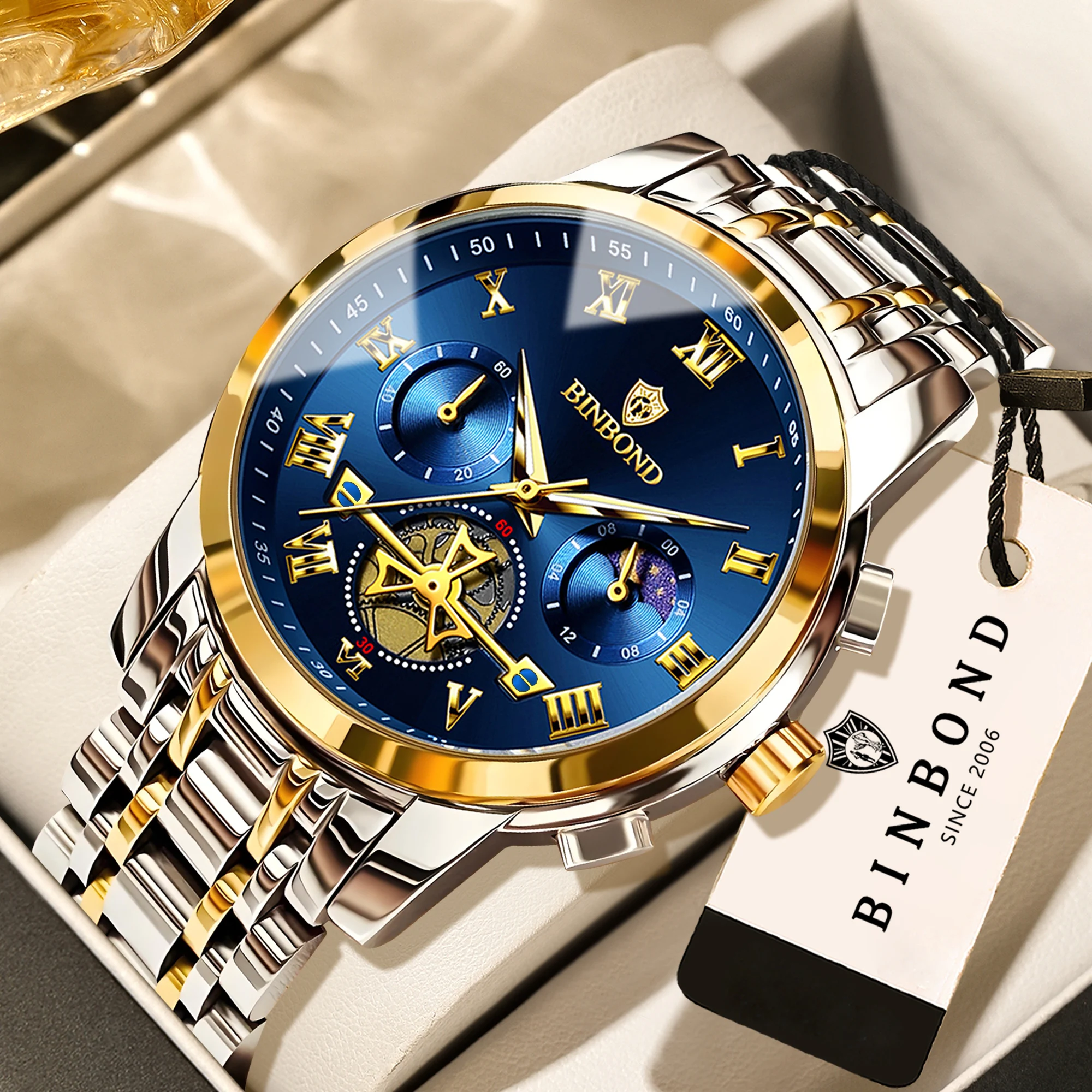 Reloj cronógrafo de negocios BINBOND para hombre, reloj de cuarzo preciso para hombre, reloj deportivo de lujo, luminoso, resistente al agua y duradero.