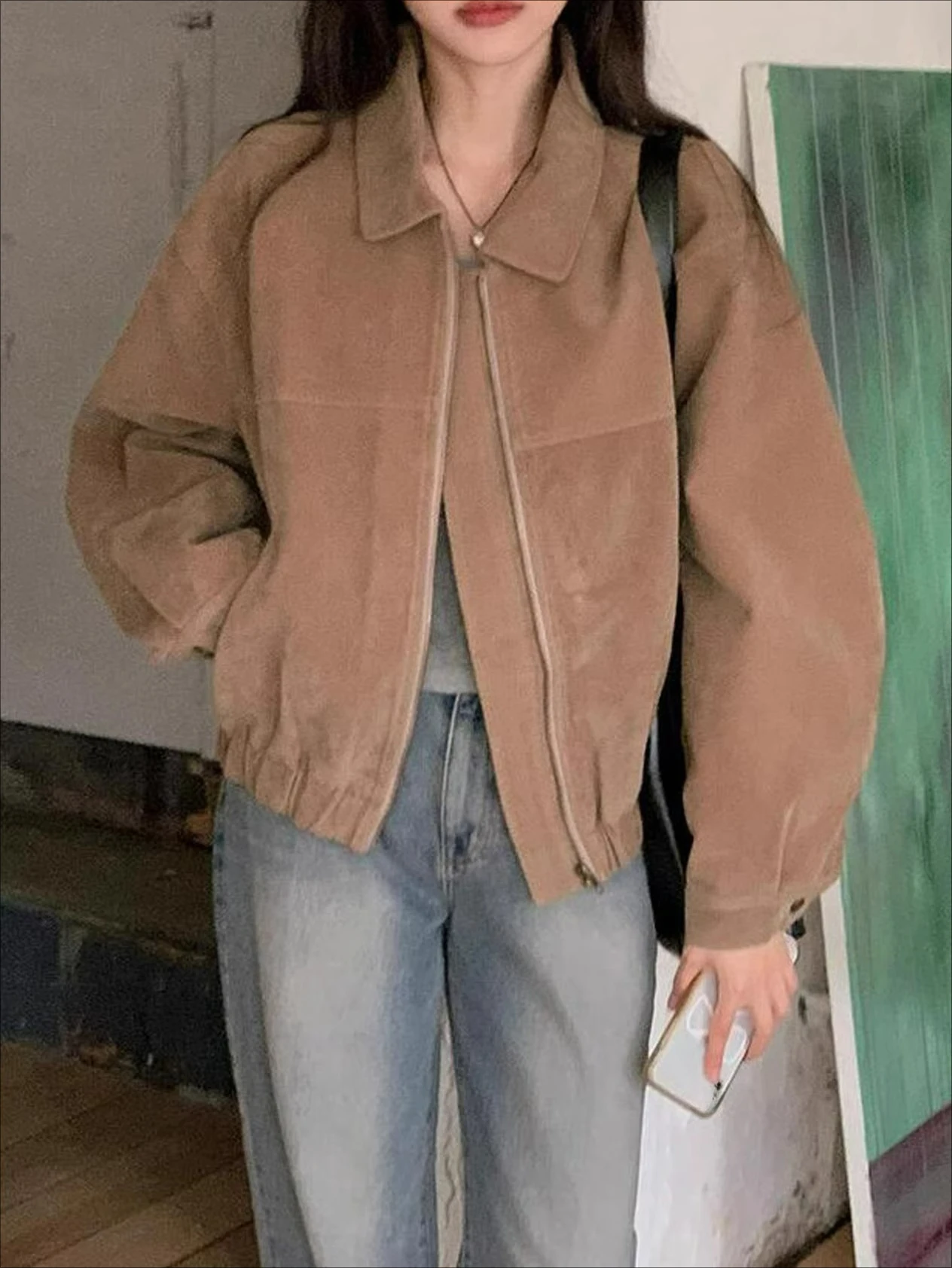 

Корейская шикарная осенняя коричневая бейсбольная куртка во французском стиле ретро, красивое мотоциклетное пальто для женщин