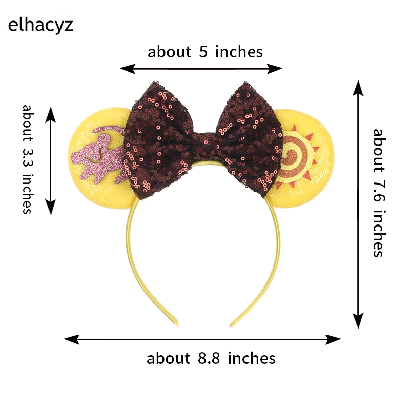 The Lion King Mickey Mouse Ears Headbands For Kids Mufasa Simba Hairbands Girl Pumbaa HAKUNA MATATA Sequins Bow Hair Accessories view 2