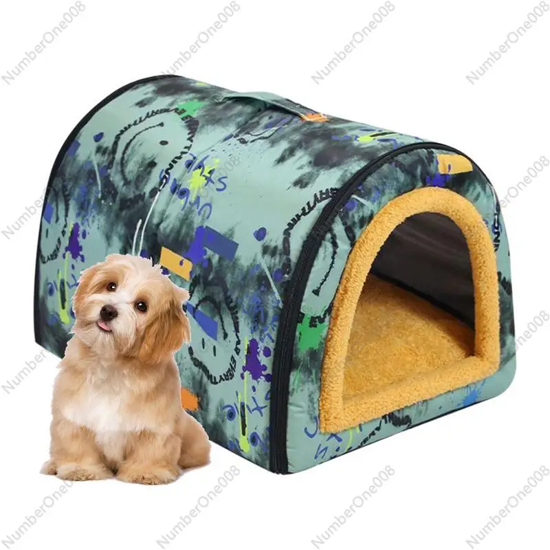 

Weatherproof Dog House For Outside Insulated WaterproofPet Kennel Bed With Handle Pet Furniture Fluffy Mat For Small/Medium Dogs