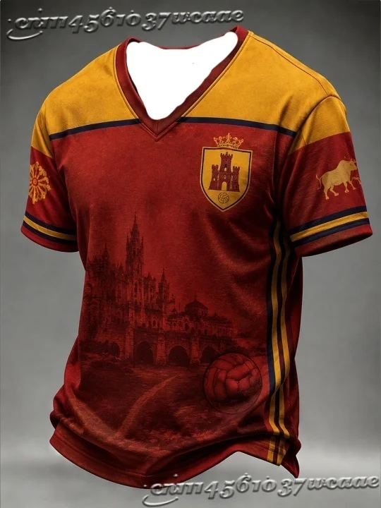 2026 Unisex Spain Fan Soccer Jersey Bull City Landmark Pattern Background Casual Street Athletic Uniform FamilyMatching