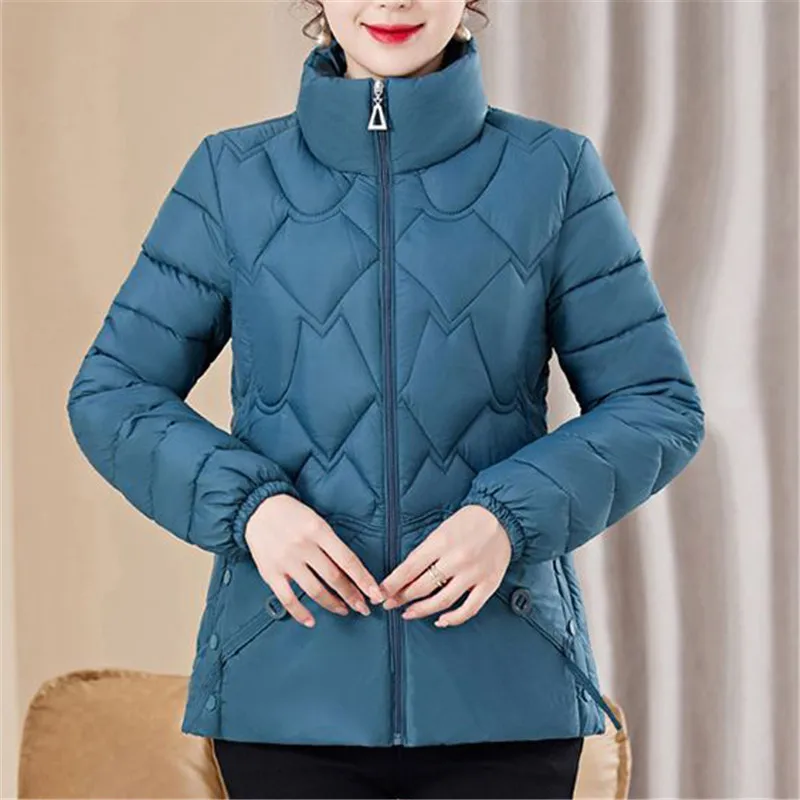 Winter Short Down Cotton Jacket Women 2023 New Loose Stand-Up Collar Coat Pure Colour Outerwear Fashion Parka Overcoat Female