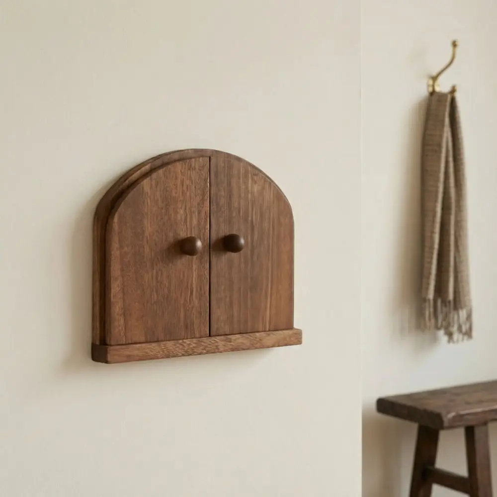 Double Door Design Solid Wood Switch Cover Rustic Style Door Shape Outlet Cover Self adhesive Socket Protector Kitchen