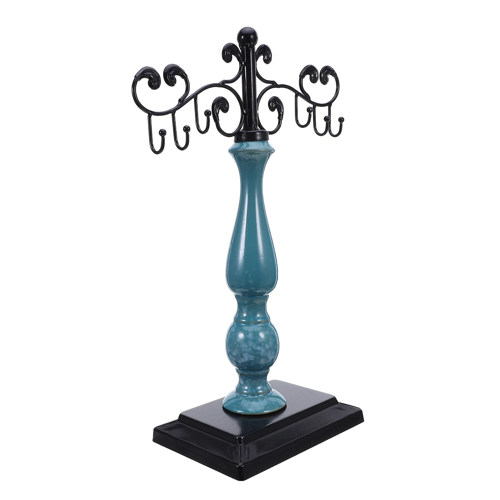 

Jewelry Storage Stand Metal Gourd Shaped Necklace Holder With Hooks Bracelet Organizer Ceramic Base Decorative Jewelry