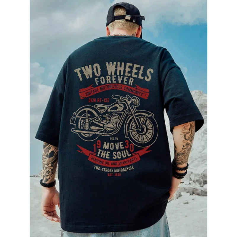 

Heavy Fashion Brand Retro Loose T-shirt Fat Short Sleeved Men's Plus Inch Sleeves Pure Cotton Plus Size Men's Clothing Summer