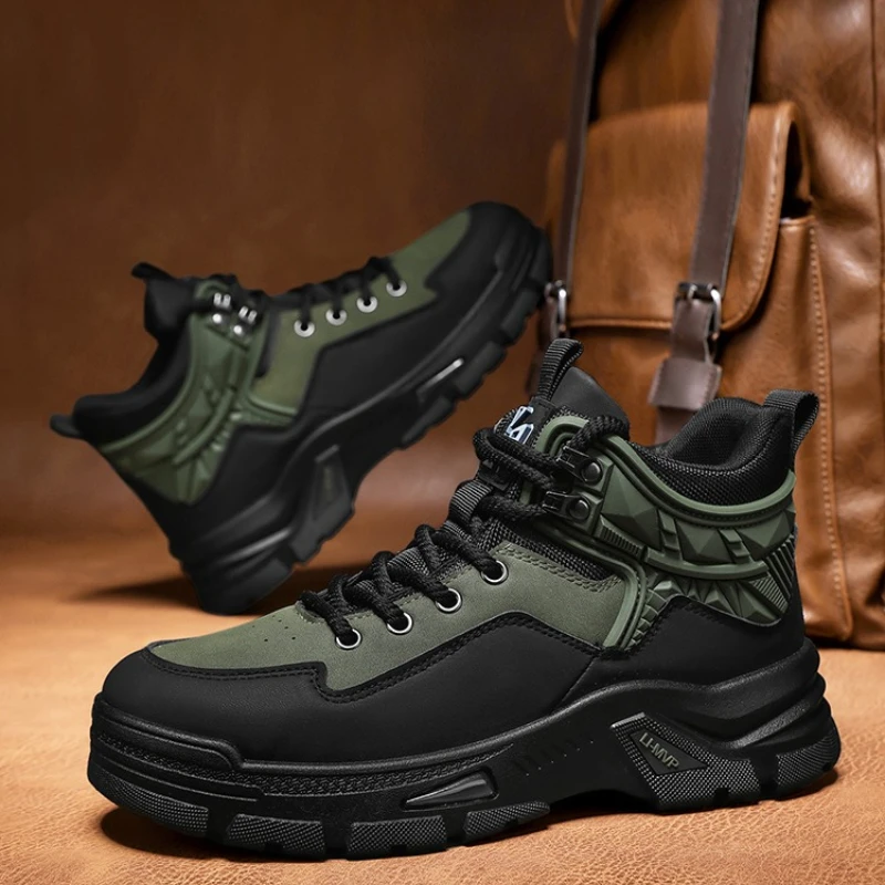 

New Fashion Platform Boots for Men Outdoor Sneakers Men Motorcycle Boots Male Work Boot Casual Hiking Shoes Botas Para Hombre