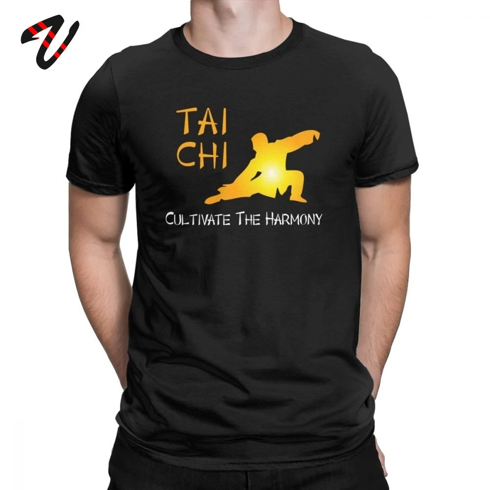 Chinese Style Men Tshirt Tai Chi Cultivate The Harmony T Shirts 100% Cotton Tops Unique Crew Neck Tee Shirt Printed T-Shirts