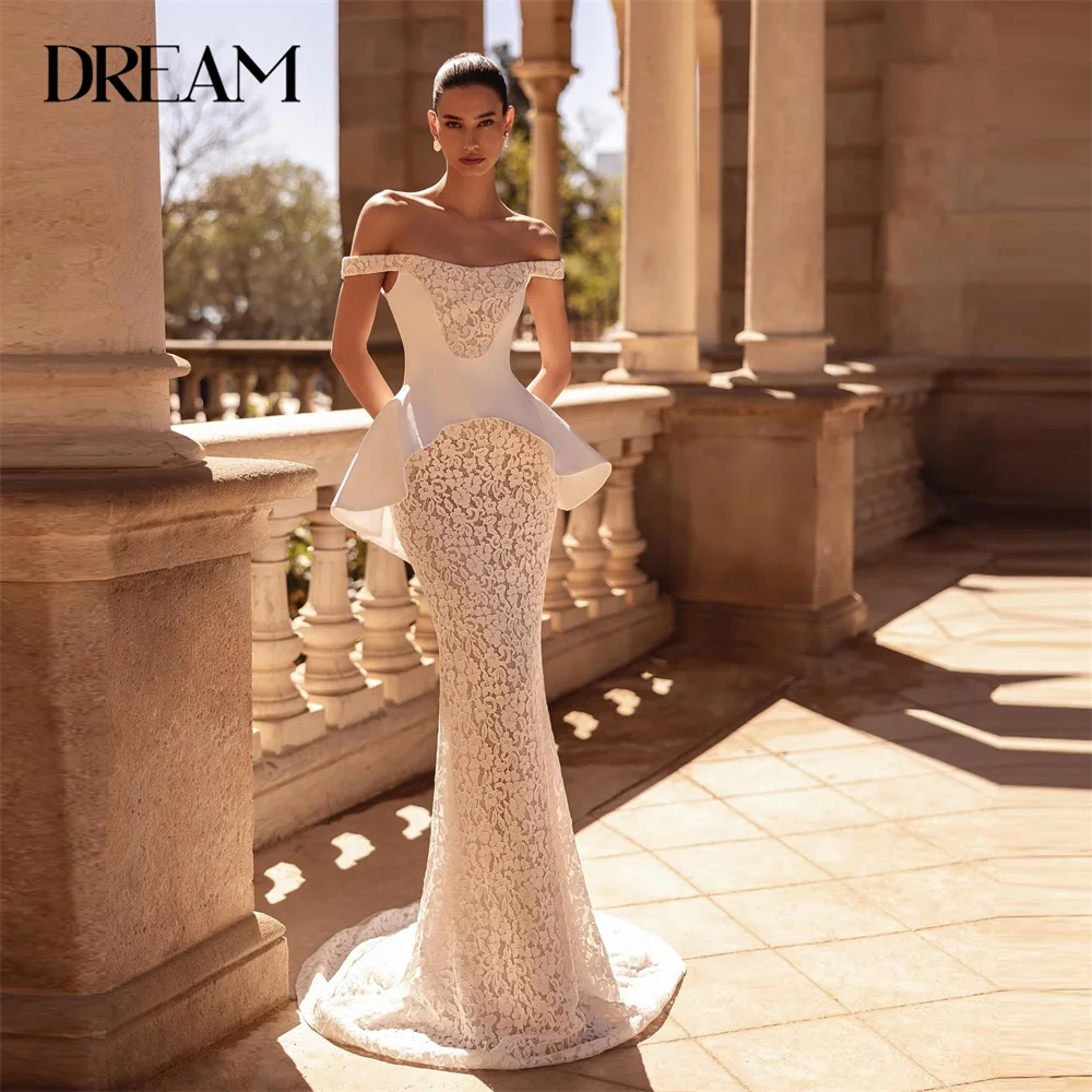 

DREAM Lace Mermaid Wedding Dress Women 2025 Boat-Neck Off The Shoulder Lace-up Open Back Bridal Gown Vestido De Novia Customized