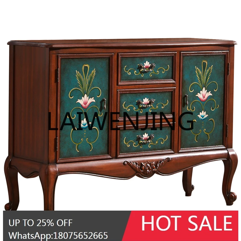 

RWJ Chest of Drawers Solid Wood Hand Painted Vintage Storage Painted Chest of Drawers Entrance Cabinet European Chest of Drawers