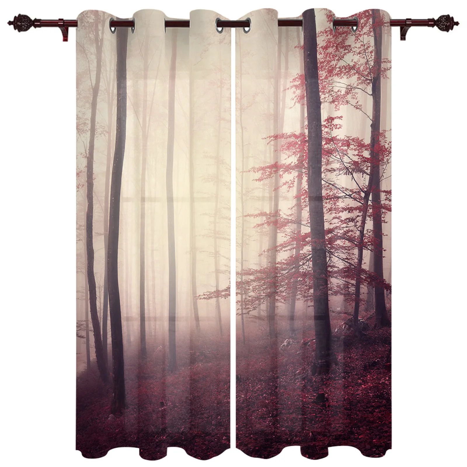 Woodland Autumn Theme Window Curtain Bedroom Living Room Window Drapes Kitchen Decoration Blinds Curtain