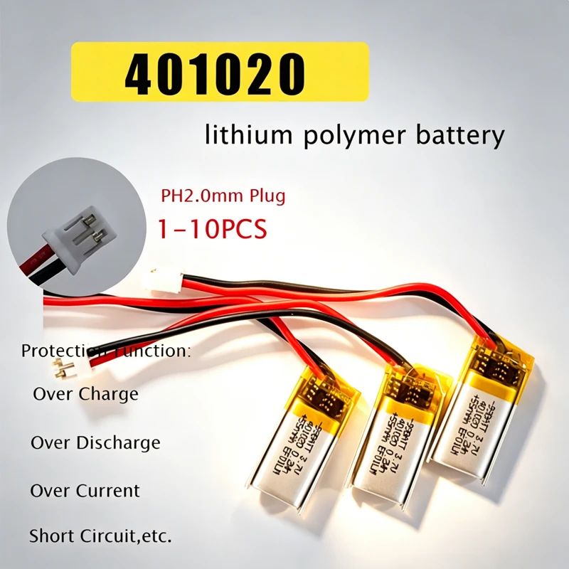 401020 3.7V 55mAh Rechargeable Li-Polymer Battery for Air Conditioning Suit Battery Cell Smart Bracelet Bluetooth Headset Mouse