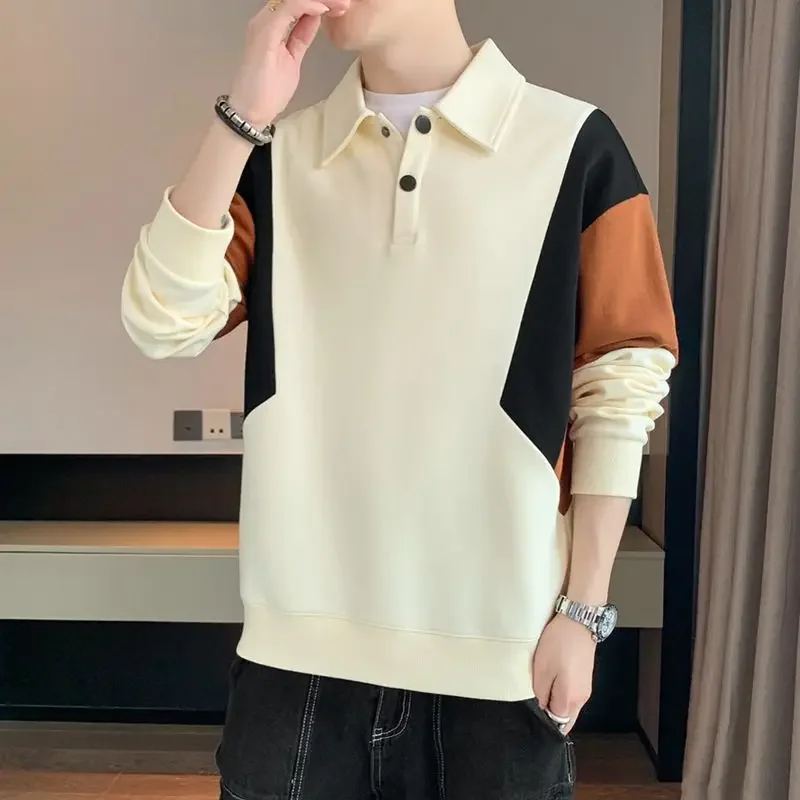 Winter Pullover Oversize Mens Polo Shirts Big Size Business Formal Korean Autumn Male Sweatshirts With Collar Elasticity Emo Y2k