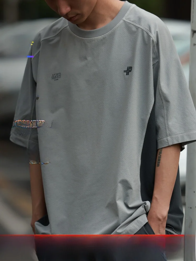 

PINSKS Spor Casual round Ne ort Sve T-irt 2025 New Sle Qui Dry Patchwork Loose Fit Cotton Polyester Blend for Men