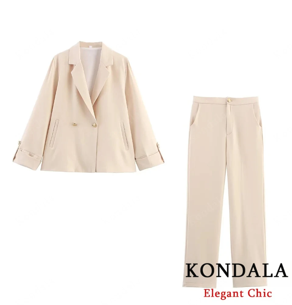 

KONDALA офисный женский комплект брюк, тонкий пиджак на одной пуговице, костюм на молнии, длинные брюки, весна-осень 2024, элегантный женский комплект брюк для поездок на работу