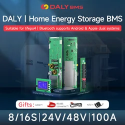 Daly BMS Home Energy Storage BMS 8S 24V LiFepo4 Battery BMS Voltage 16S 48V 100A CANBUS RS485 RS232 Solar System