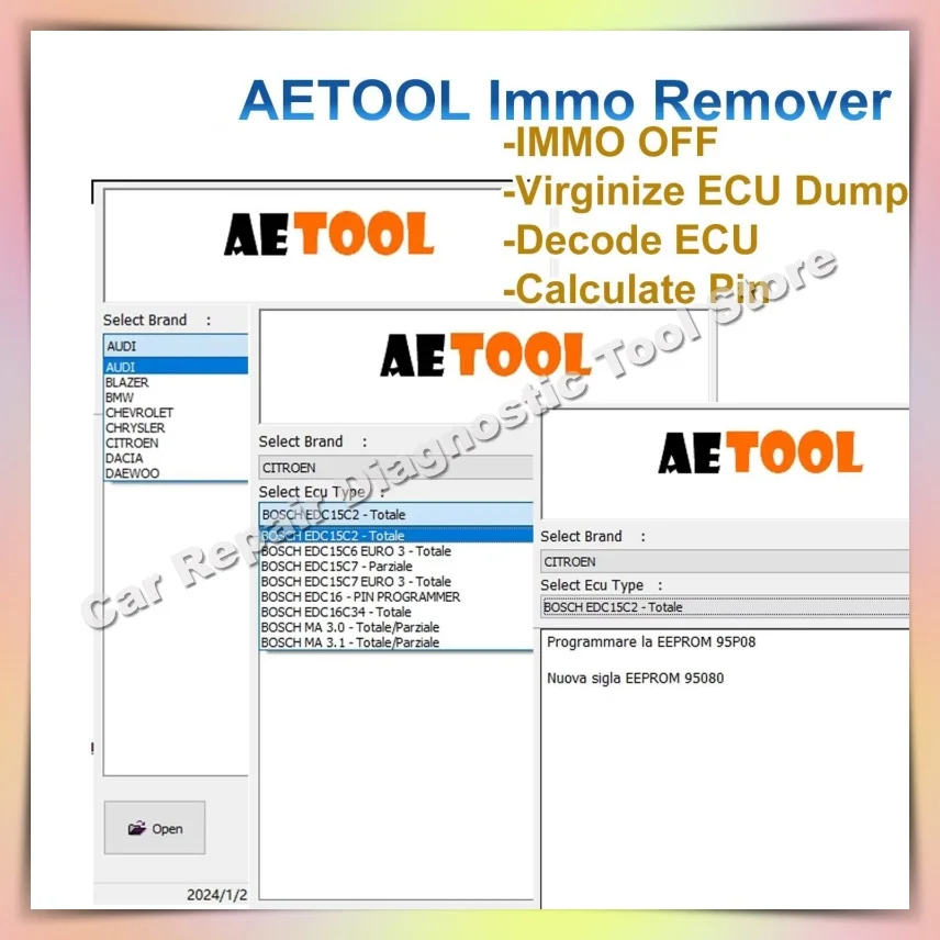 2024 AETOOL IMMO REMOVER V1.3 AETOOL Immo Eeprom Off Software Virginize ECU Dump Decode ECU Calcolare PIN Vergine/IMMO Remover