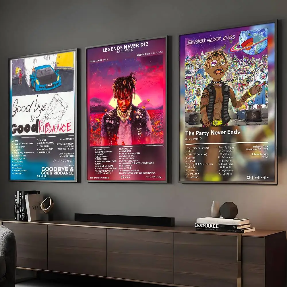 Póster de rapero J-Juice W-WRLD, arte HD, pared adhesiva, impermeable, decoración para el hogar, sala de estar y Bar